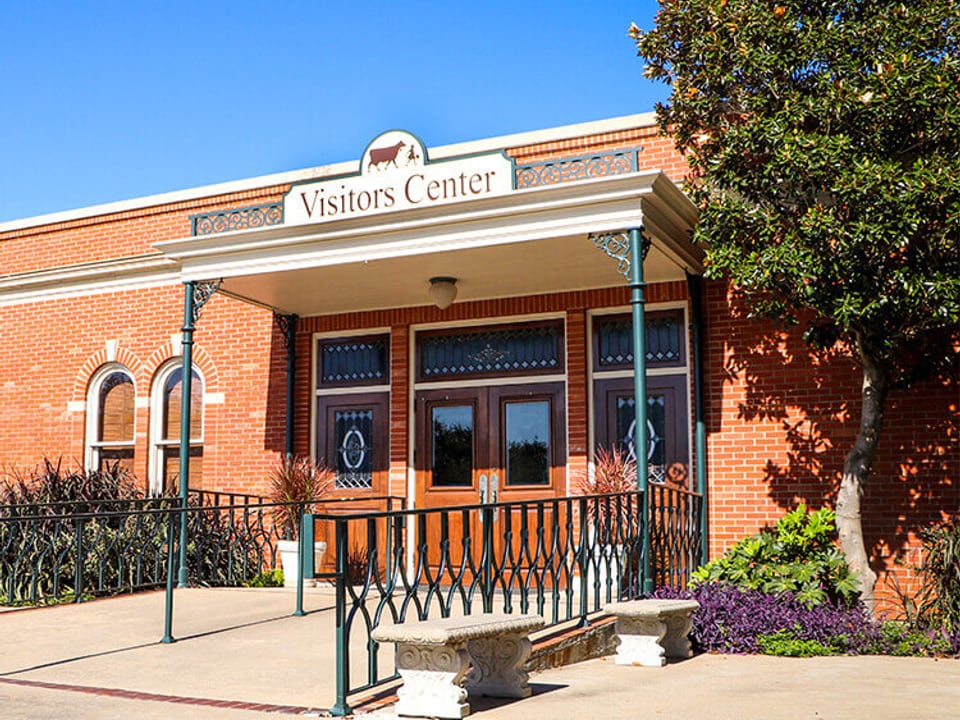 Brick Blue Bell Visitors Center entrance at the Brenham creamery property