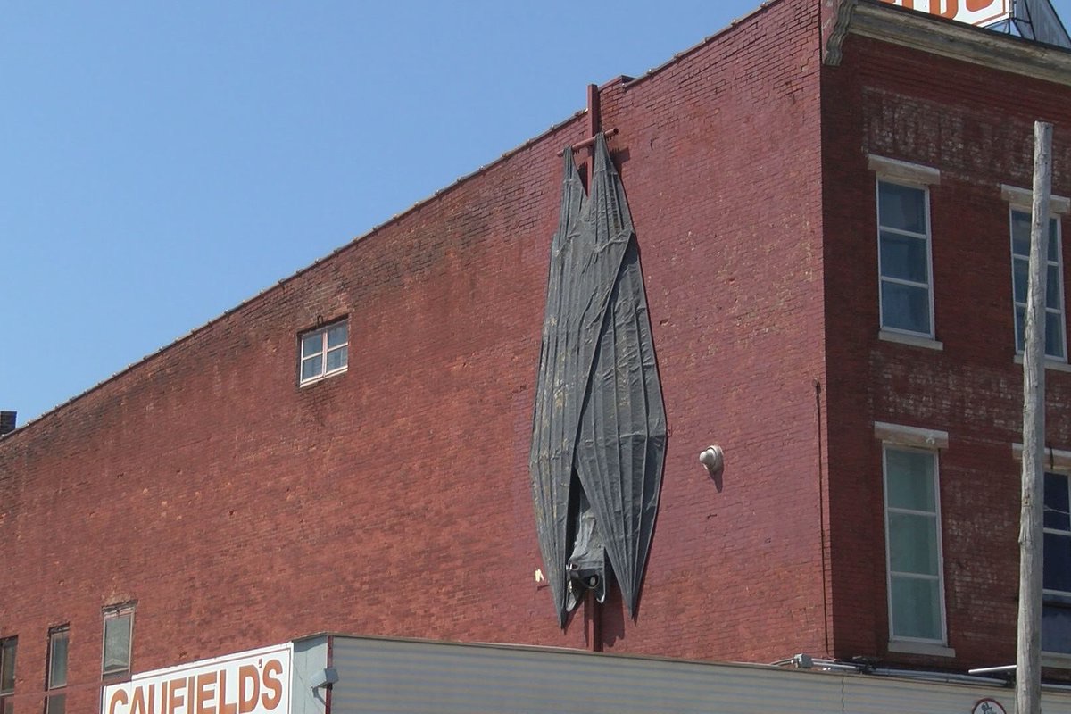 Caufield's Novelty building in Louisville with its giant folded-wing vampire bat above the storefront