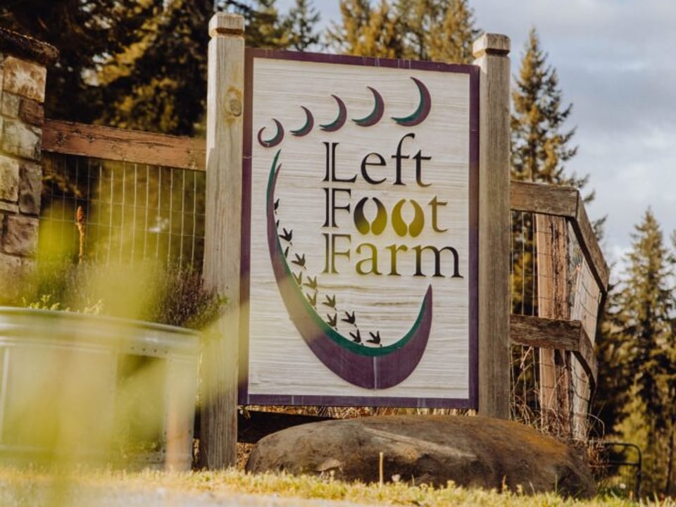 Left Foot Farm sign at the Eatonville goat dairy property