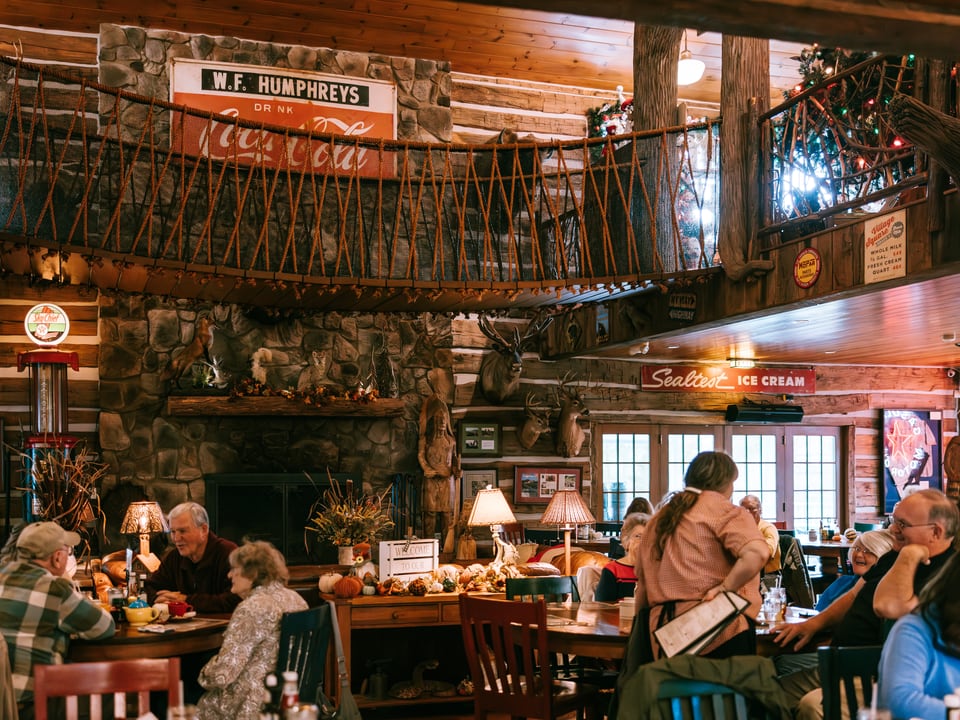 Indoor swinging bridge above the restaurant area inside Paint Bank General Store