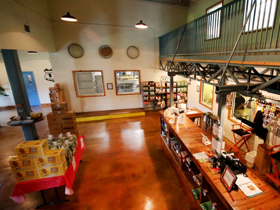 Route 11 Potato Chips retail room with windows looking into the Mount Jackson factory