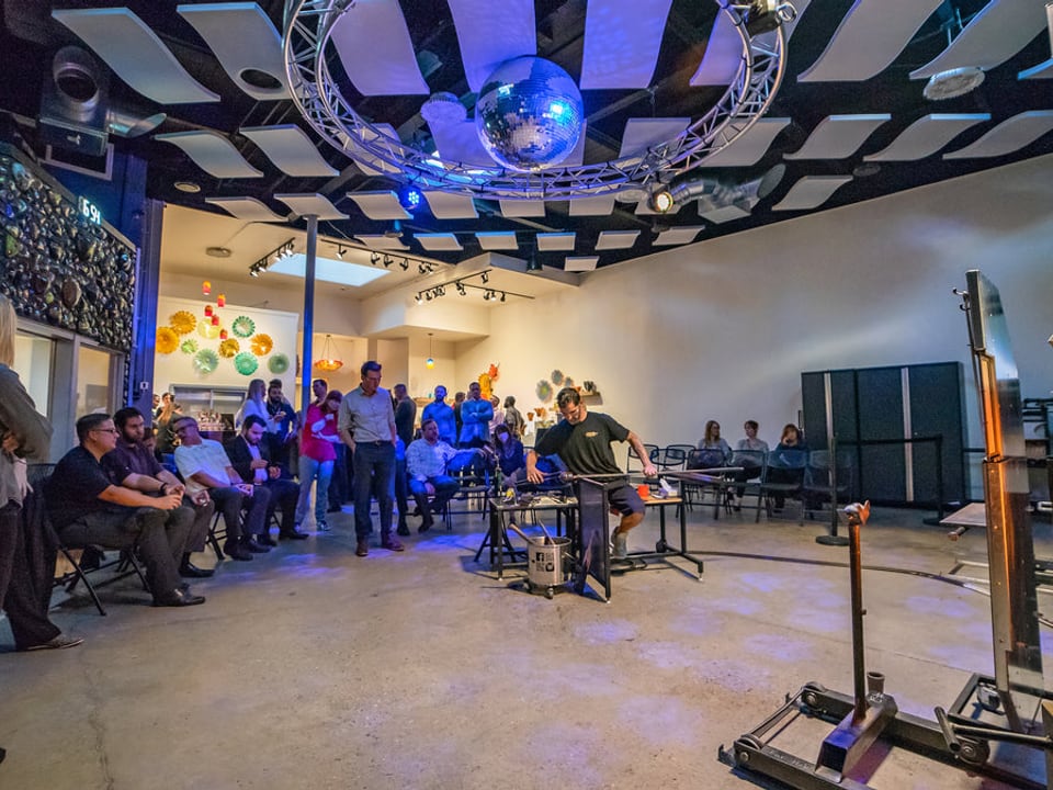 Open Hot Shop and glass gallery inside Seattle Glassblowing Studio