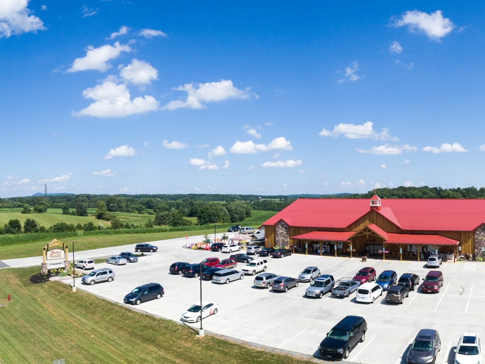 Aerial view of Yoder’s Country Market and barnyard in Madison
